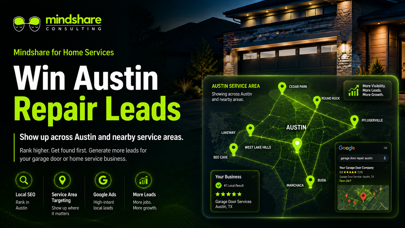 Austin garage door repair lead generation map