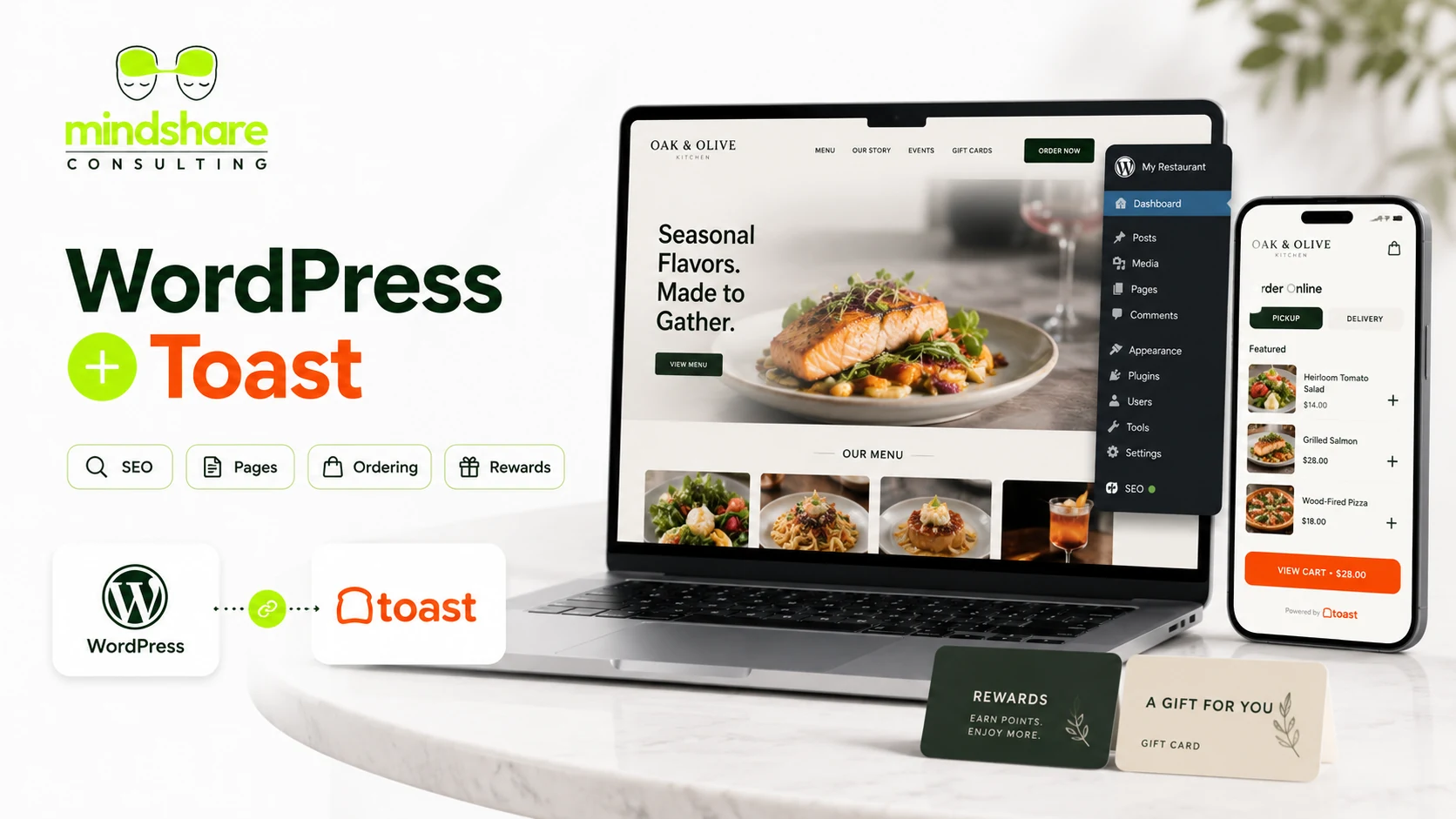 WordPress restaurant website connected to Toast POS
