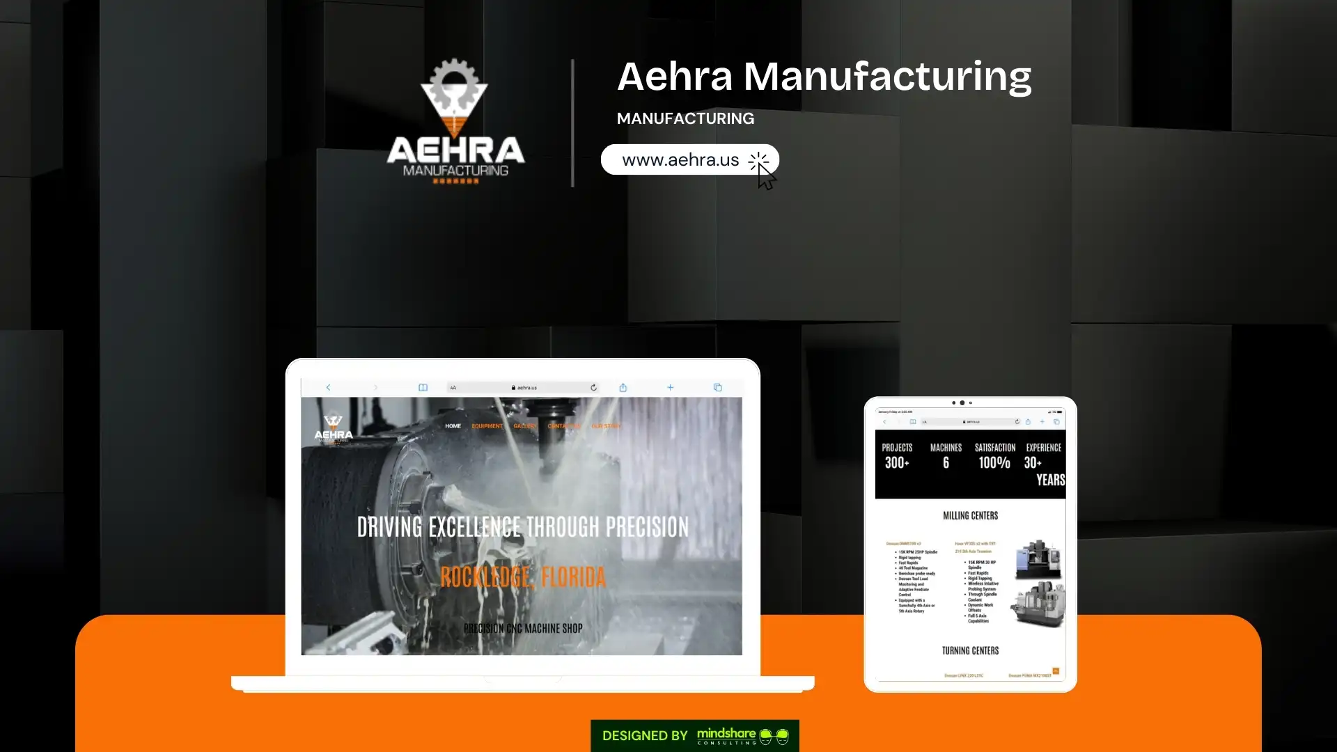 Aehra Manufacturing CNC machine shop website development project by Mindshare Consulting Inc