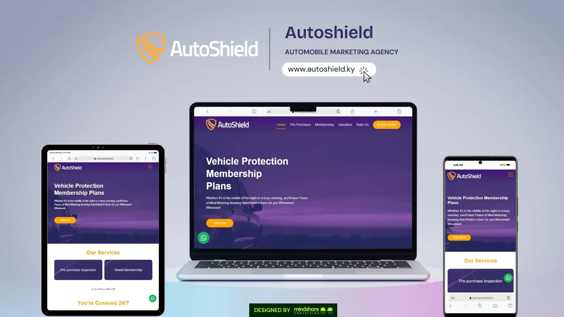 Auto Shield car services website development project by Mindshare Consulting Inc