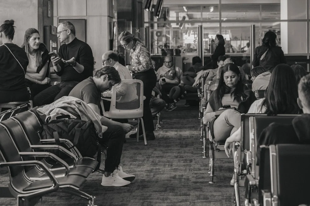 clinical trial ppc advertising People waiting in an airport terminal