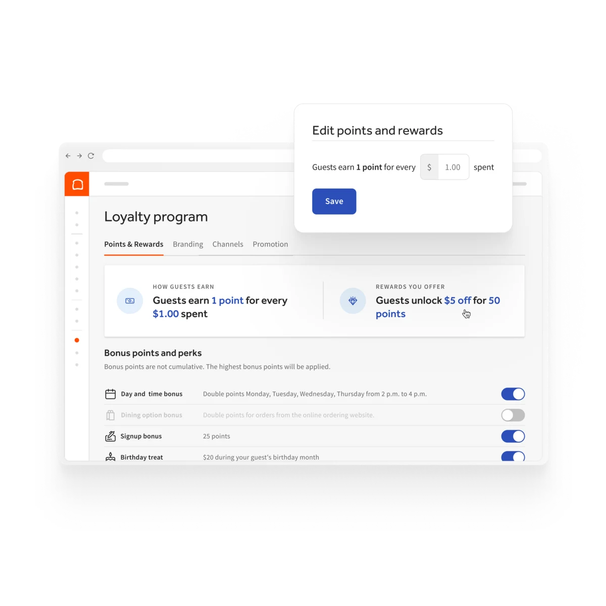 Toast POS loyalty signup screen used to capture guest contact information at checkout